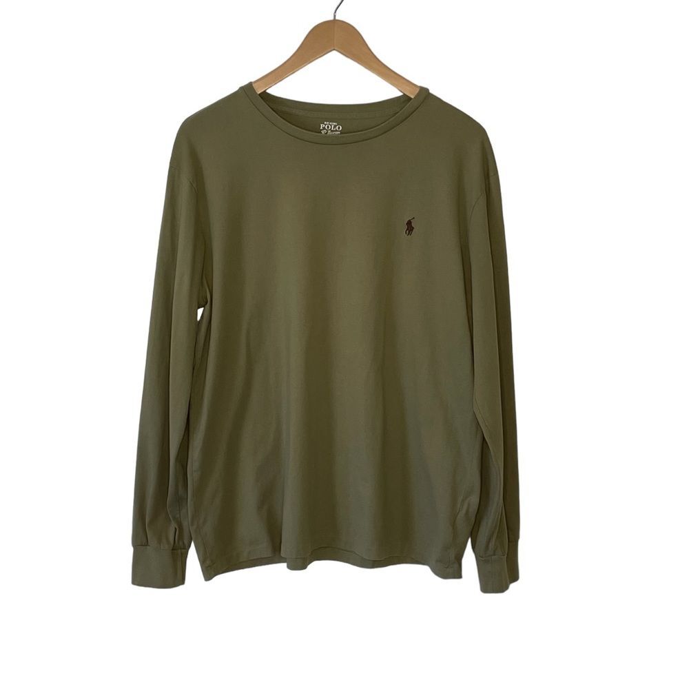 Polo Ralph Lauren Men's Mossy Green Long Sleeve 100% Cotton Tee T Shirt Size XL